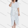Wholesale Women's Casual Collared Short Sleeve Plain Lace Up Shirt Dress 6636# preview