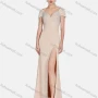 Wholesale Women's Sexy Split Thigh Lace Sleeve Rhinestone Zip Back Evening Dress preview