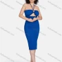 Wholesale Women's Sexy Halter Sleeveless Cut Out Backless Honeycomb Texture Midi Knit Club Dress 935# preview