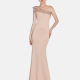 Women's Glamorous One Shoulder Ruffle Trim Sequin Floor Length Evening Dress Apricot Clothing Wholesale Market -LIUHUA