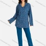 Wholesale Women's Collared Floral Print Long Sleeve Lounge Pajama 2 Piece Set preview