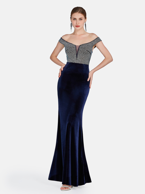 Women's Glamorous Off Shoulder Lace Colorblock Maxi Evening Dress, Clothing Wholesale Market -LIUHUA, All Categories
