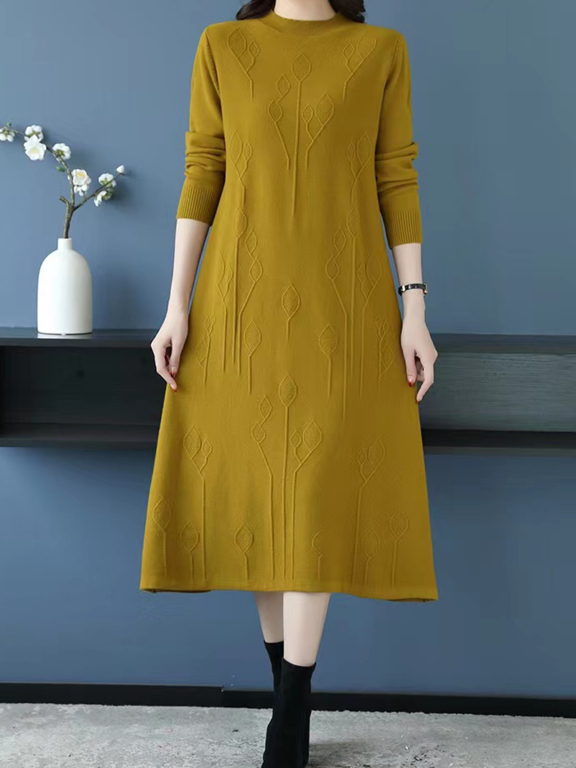 Women's Casual Plain Mock Neck Long Sleeve Midi Sweater Dress, Clothing Wholesale Market -LIUHUA, All Categories