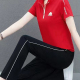 Women's Casual Sporty Striped Stand Collar Short Sleeve Top 2-Piece Set 7121# Red Clothing Wholesale Market -LIUHUA