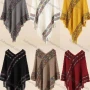 Wholesale Women's Fashion Causal V Neck Plaid Striped Tassel Cape preview