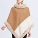 Women's Fashion Causal Fuzzy Collar Thermal Splicing Color Cape Camel&White Clothing Wholesale Market -LIUHUA