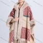 Wholesale Women's Fashion Casual Fuzzy Collar Gingham Colorblock Cape preview