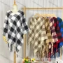 Wholesale Women's Fashion Casual V Neck Plaid Tassel Cape preview