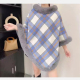 Women's Fashion Causal Fuzzy Collar Thermal Gingham Cape Light Blue Clothing Wholesale Market -LIUHUA