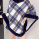 Women's Fashion Causal Fuzzy Collar Thermal Gingham Cape Blue Clothing Wholesale Market -LIUHUA