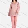 Wholesale Women's Collared Allover Print Long Sleeve Lounge Pajama 2 Piece Set preview