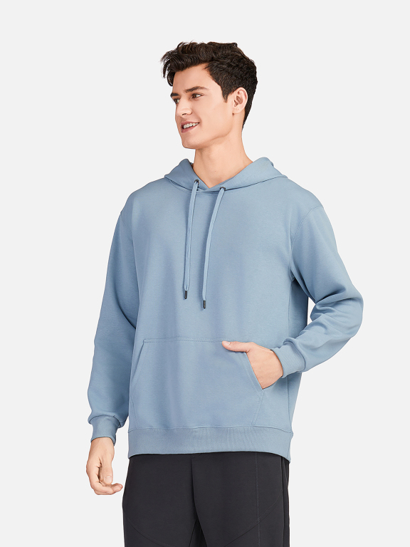 Men's Casual Plain Long Sleeve Drawstring Hoodie With Kangaroo Pocket LF30#, Clothing Wholesale Market -LIUHUA, All Categories