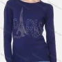 Wholesale Women's Casual Round Neck Long Sleeve Rhinestones Applique Tee preview