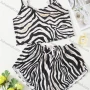 Wholesale Women's Zebra Print Ruffle Trim Crop Cami Top & Zebra Print Shorts 2 Piece Pajamas Lounge Set 66003# preview