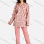 Wholesale Women's Collared Allover Font Print Long Sleeve Lounge Pajama 2 Piece Set preview