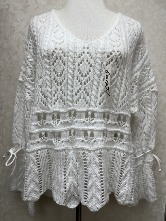 Women's Casual V Neck Long Sleeve Mesh Drawstring Asymmetrical Hem Plain Knit Sweater 60477#, Clothing Wholesale Market -LIUHUA, All Categories