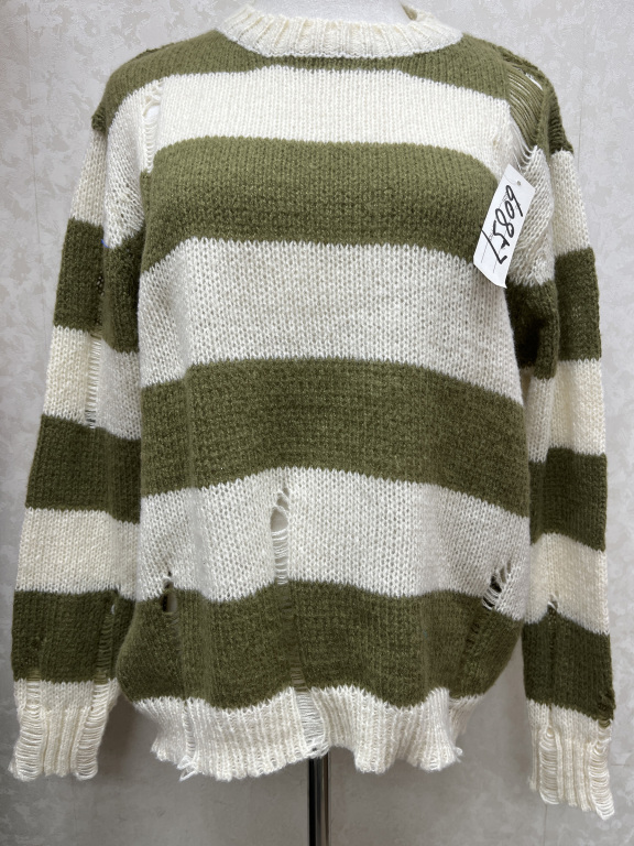 Women's Casual Striped Colorblock Crew Neck Long Sleeve Ripped Plain Knit Sweater 60857#, Clothing Wholesale Market -LIUHUA, All Categories