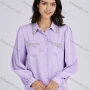 Wholesale Women's Casual Plain Rhinestones Fringes Patch Pockets Long Sleeve Curved Hem Shirt LL-33035# preview