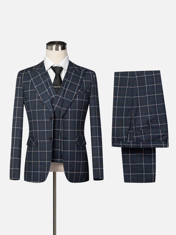 Men's Formal Lapel Plaid Single Breasted Blazer & Waistcoat & Pants 3-piece Suit Set, Clothing Wholesale Market -LIUHUA, All Categories