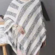 Women's Fashion Causal V Neck Striped Tassel Cape Dark Gray Clothing Wholesale Market -LIUHUA
