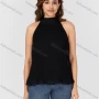 Wholesale Women's Fashion Plain Halter Ribbed Tie Back Lettuce Hem Sleeveless Blouse 2910# preview