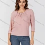 Wholesale Women's Casual Plain Metal Pearl Decor Ruched Crew Neck Half Sleeve Blouse 2498# preview