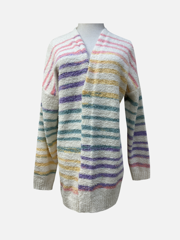 Women's Casual Fuzzy Long Sleeve Knit Striped Mid Length Cardigan 8159#, LIUHUA Clothing Online Wholesale Market, All Categories