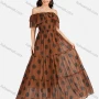 Wholesale Women's Casual Off Shoulder Ruffle Trim Polka Dot Tiered Hem Maxi Dress B632# preview