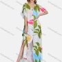 Wholesale Women's Casual Leaf V Neck Short Sleeve Button Down Maxi Dress preview