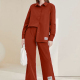 Women's Casual Plain Long Sleeve Labelled Shirts & Wide Leg Pants 2 Piece Set ZX-68# 48# Clothing Wholesale Market -LIUHUA