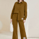 Women's Casual Plain Long Sleeve Labelled Shirts & Wide Leg Pants 2 Piece Set ZX-68# 52# Clothing Wholesale Market -LIUHUA