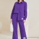 Women's Casual Plain Long Sleeve Labelled Shirts & Wide Leg Pants 2 Piece Set ZX-68# Purple Clothing Wholesale Market -LIUHUA