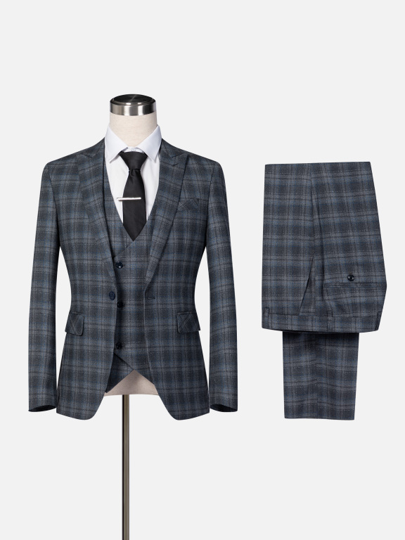 Men's Formal Lapel Plaid One Button Blazer & Waistcoat & Pants 3-piece Suit Set, Clothing Wholesale Market -LIUHUA, All Categories