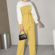 Women's Casual Colorblock Round Neck Long Sleeve Blouse With Belt & Wide Leg Pants 2 Piece Set 60# Clothing Wholesale Market -LIUHUA